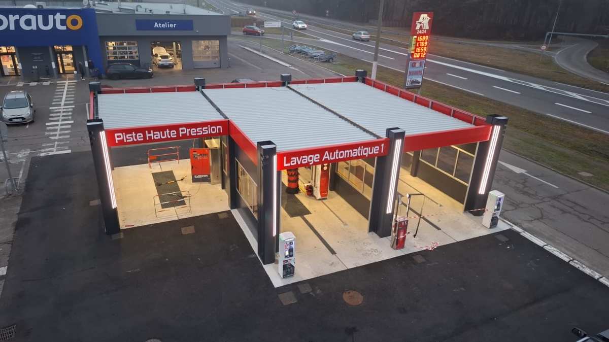 Vue aérienne station de lavage Exepxion Schweighouse-sur-Moder - Réalisation Expertise Lavage Auto